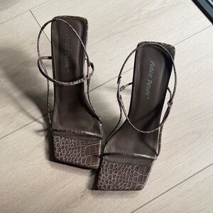 Public Desire Brown Croc-Embossed Heels